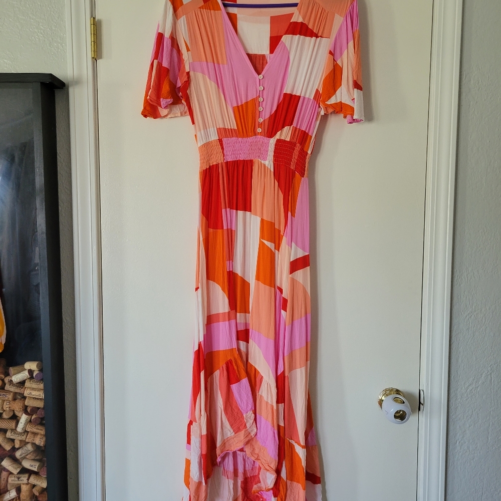 Abel the Label geometric print dress, multi color pink, size medium